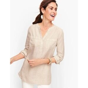 Talbots Linen Pintuck Popover in Oatmeal NWT Size L